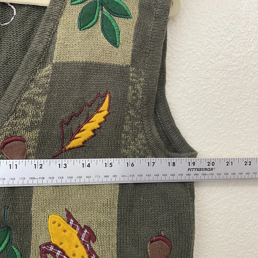 Bobbie Brooks Womens Size Large Fall Harvest Pumpkin Corn Print Vest Green - Picture 5 of 8